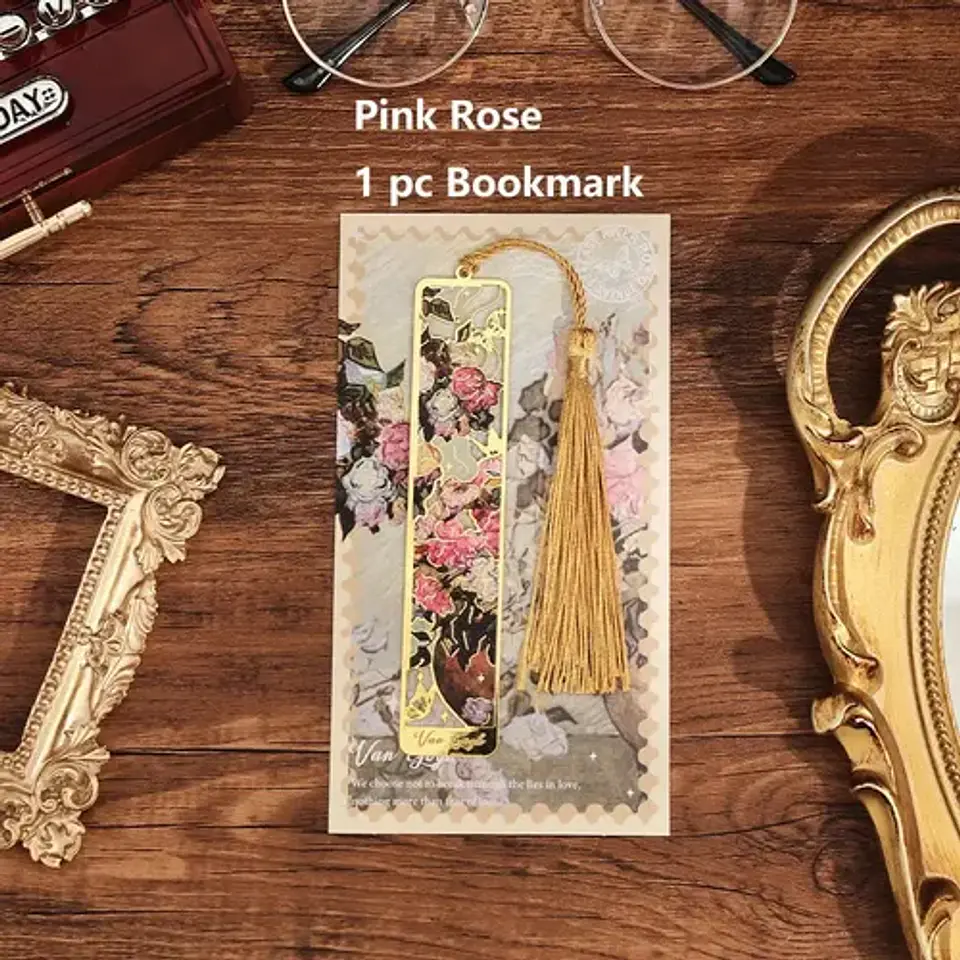 Marcador De Página Rosas Rosadas De Van Gogh Metal Dorado 5