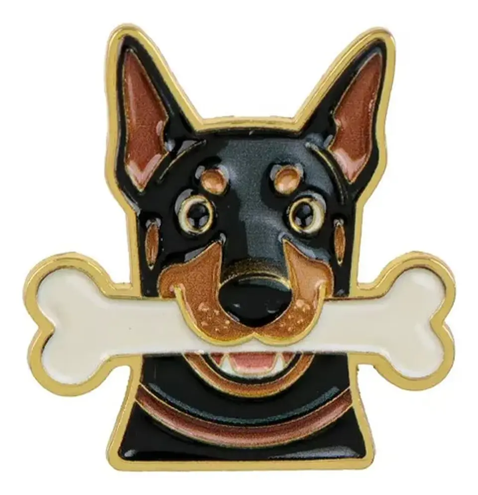 Pin Metálico Doberman Con Hueso Kawaii Tienda Glamly 1