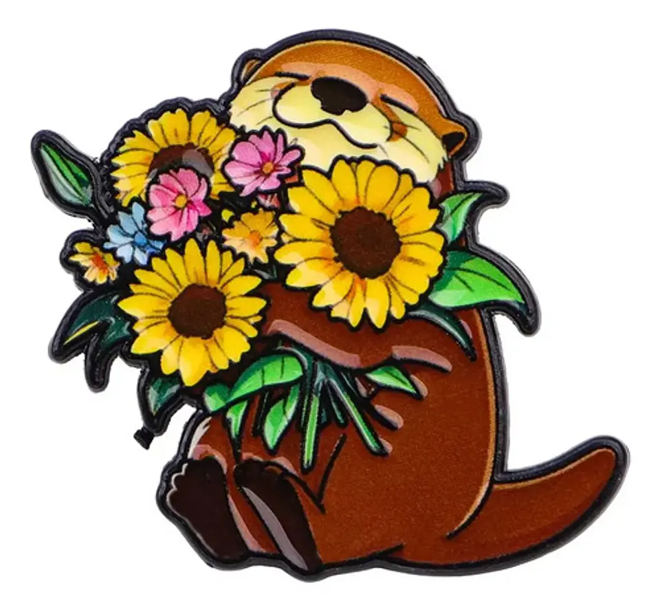 Broche Pin Nutria  Con Flores Girasoles Tienda Glamly 1