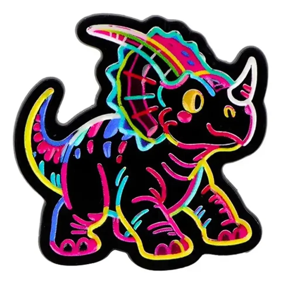 Broche Pin Dinosaurio Negro Neón Multicolor Tienda Glamly 1