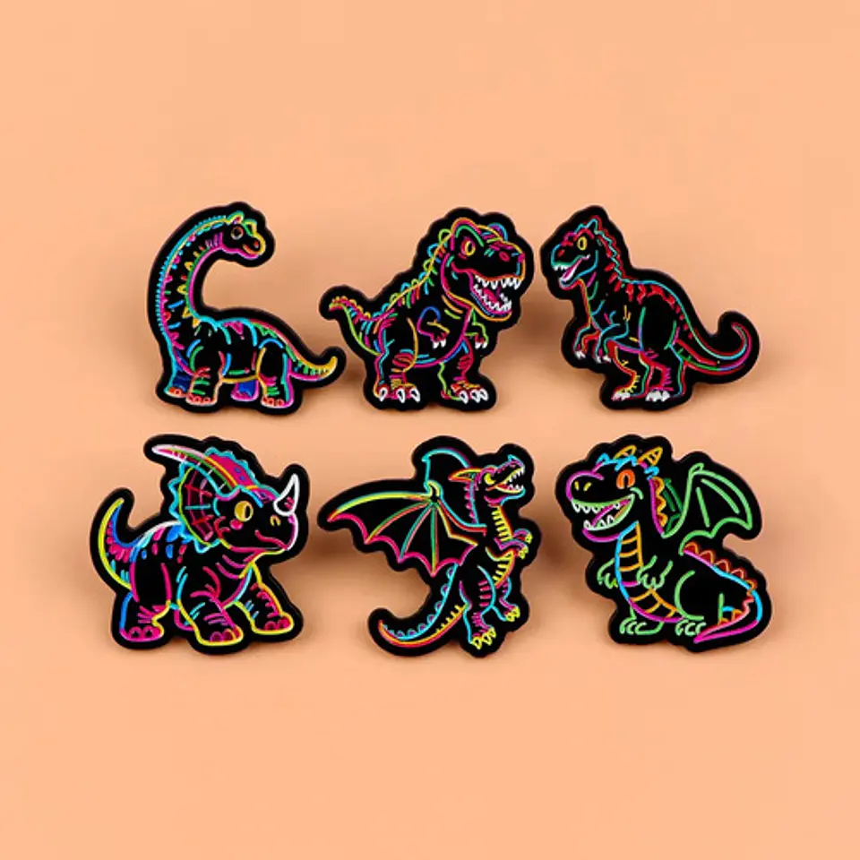 Broche Pin Dinosaurio Negro Neón Multicolor Tienda Glamly 2