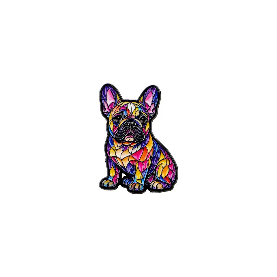 Pin esmaltado perro Bulldog Francés vitral colores  1