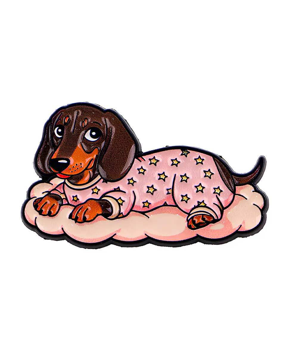 Pin Esmaltado Perro Salchicha con Pijama Estrellas 1