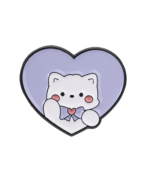 Pin Esmaltado Gato Corazón Lavanda Kawaii