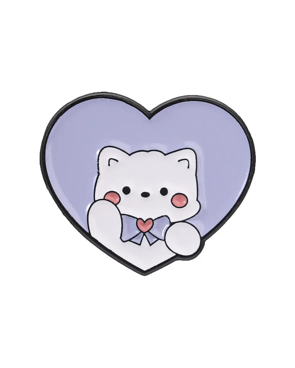 Pin Esmaltado Gato Corazón Lavanda Kawaii 1