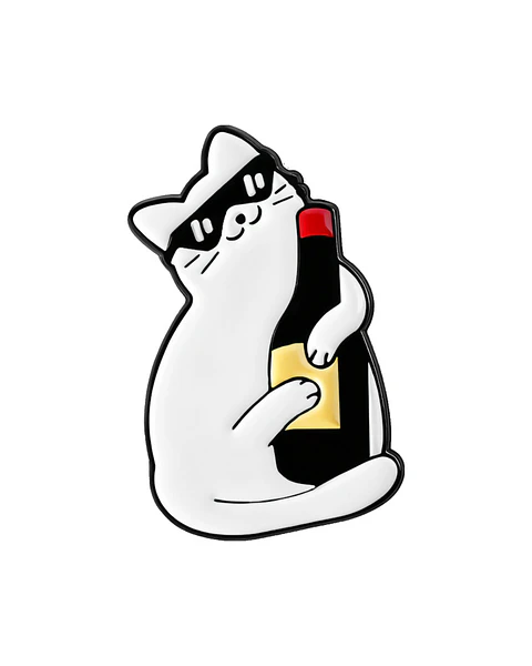 Pin metálico gatito botella de vino 
