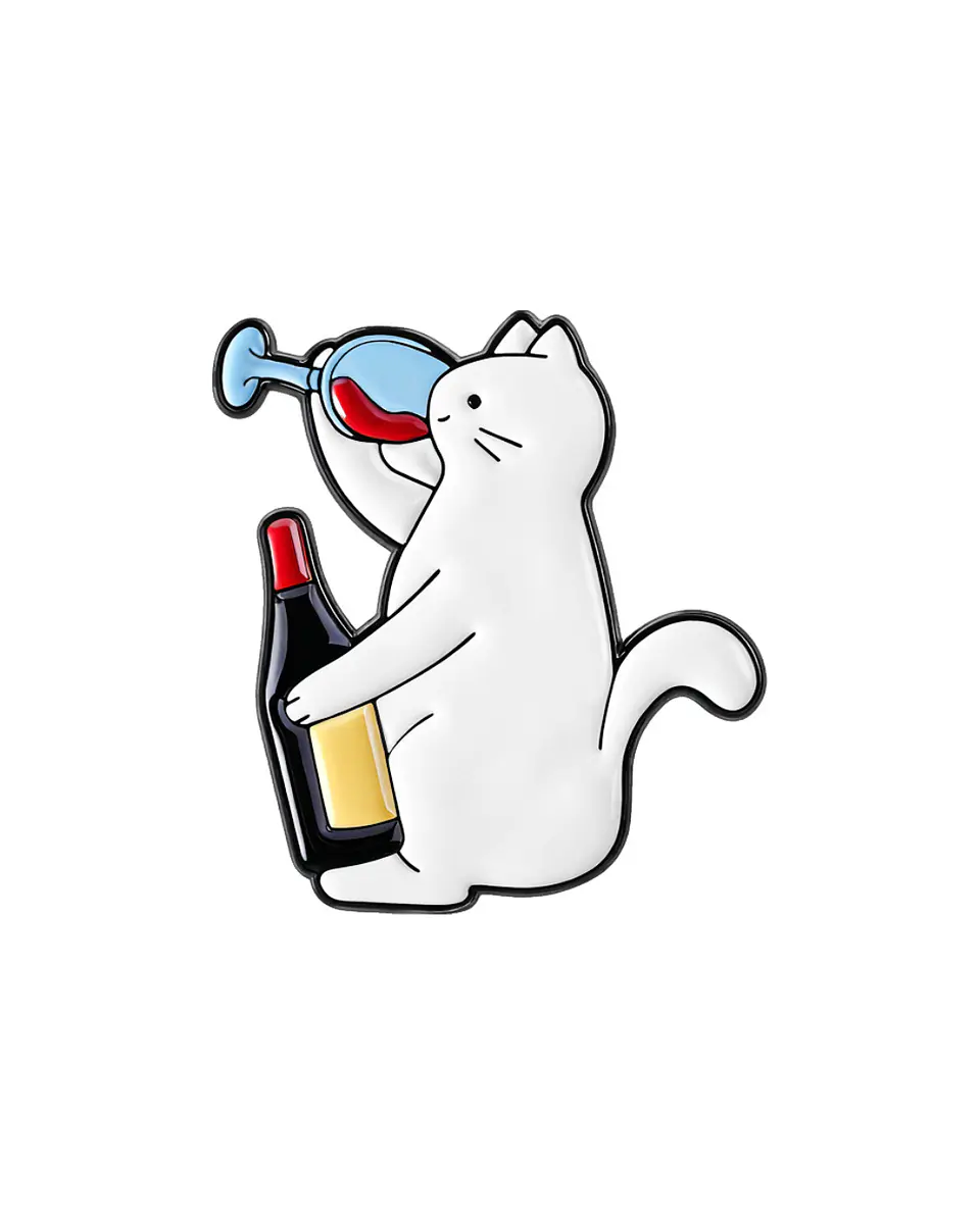 Pin Esmaltado Gatito Botella y copa De Vino 1