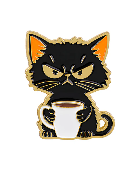 Pin Metálico Gatito enojón tomando café 