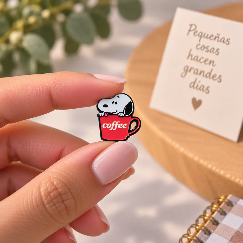 Pin esmaltado de Snoopy en taza de café roja sacando lengua 2