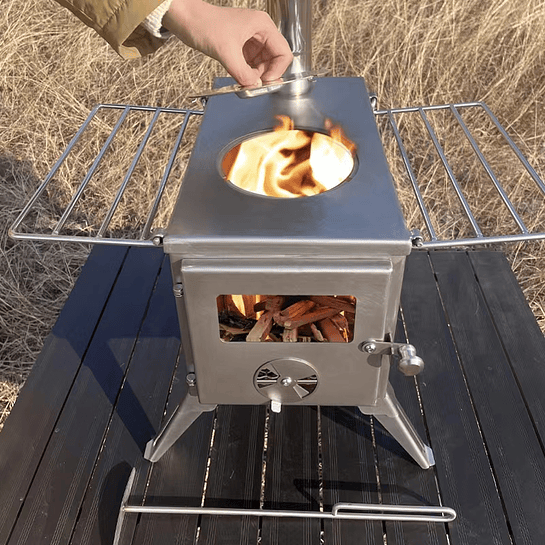 Kit Estufa a leña para carpa Woodsteel Pro (incluye exit mini, alfombra protectora, pala) 6