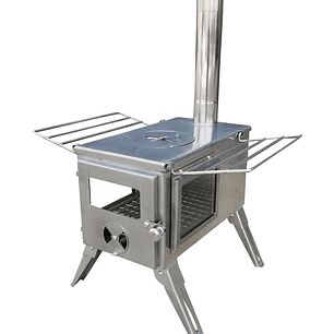 Kit Estufa a leña para carpa Woodsteel Pro (incluye exit mini, alfombra protectora, pala)