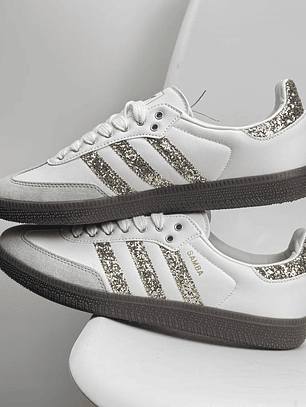 Zapatillas Sam ba blancas líneas glitter dorado