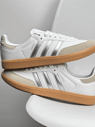 Zapatillas Sam ba blancas líneas plateadas