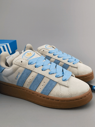 Zapatillas CAM PUS beige lineas celestes 