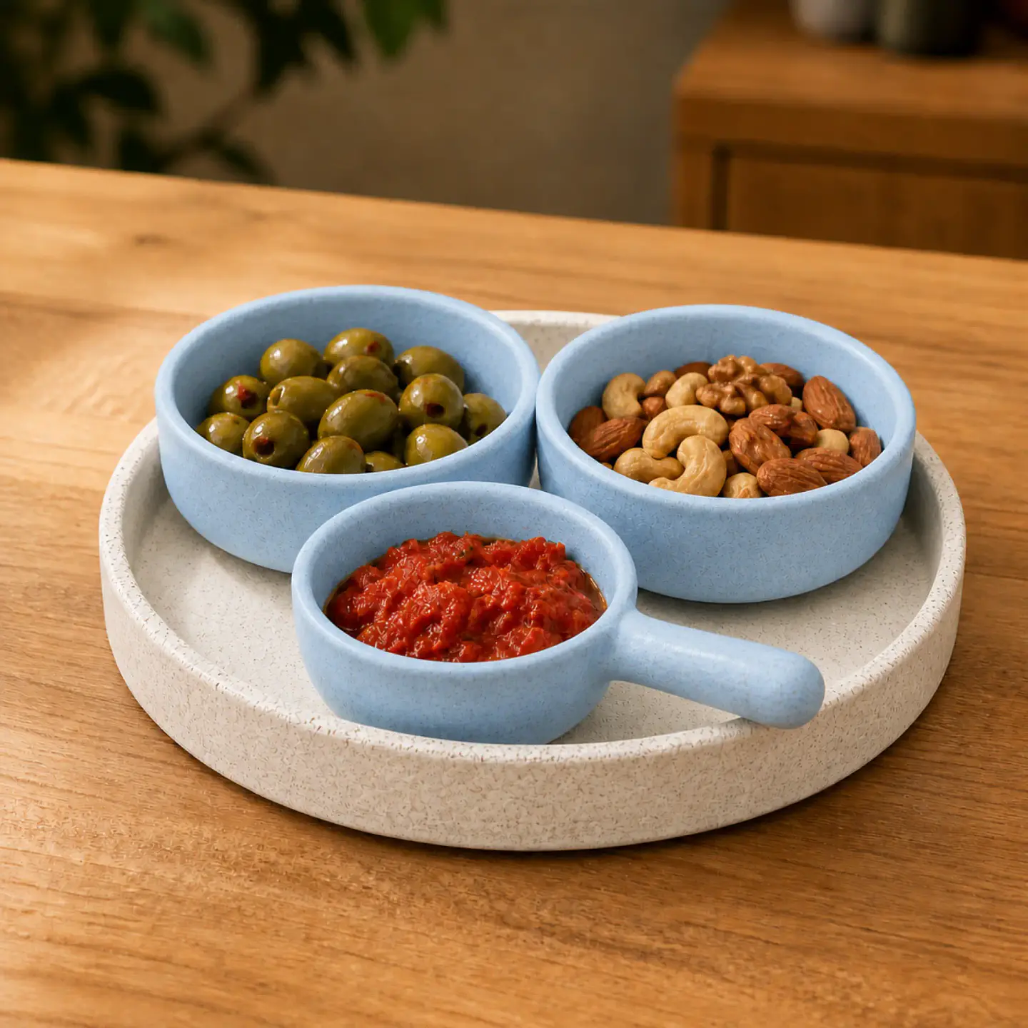 Set de Aperitivo con Bandeja con 3 Bowls – Modelo Encuentro 1