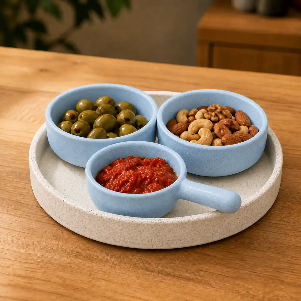 Set de Aperitivo con Bandeja con 3 Bowls – Modelo Encuentro 1