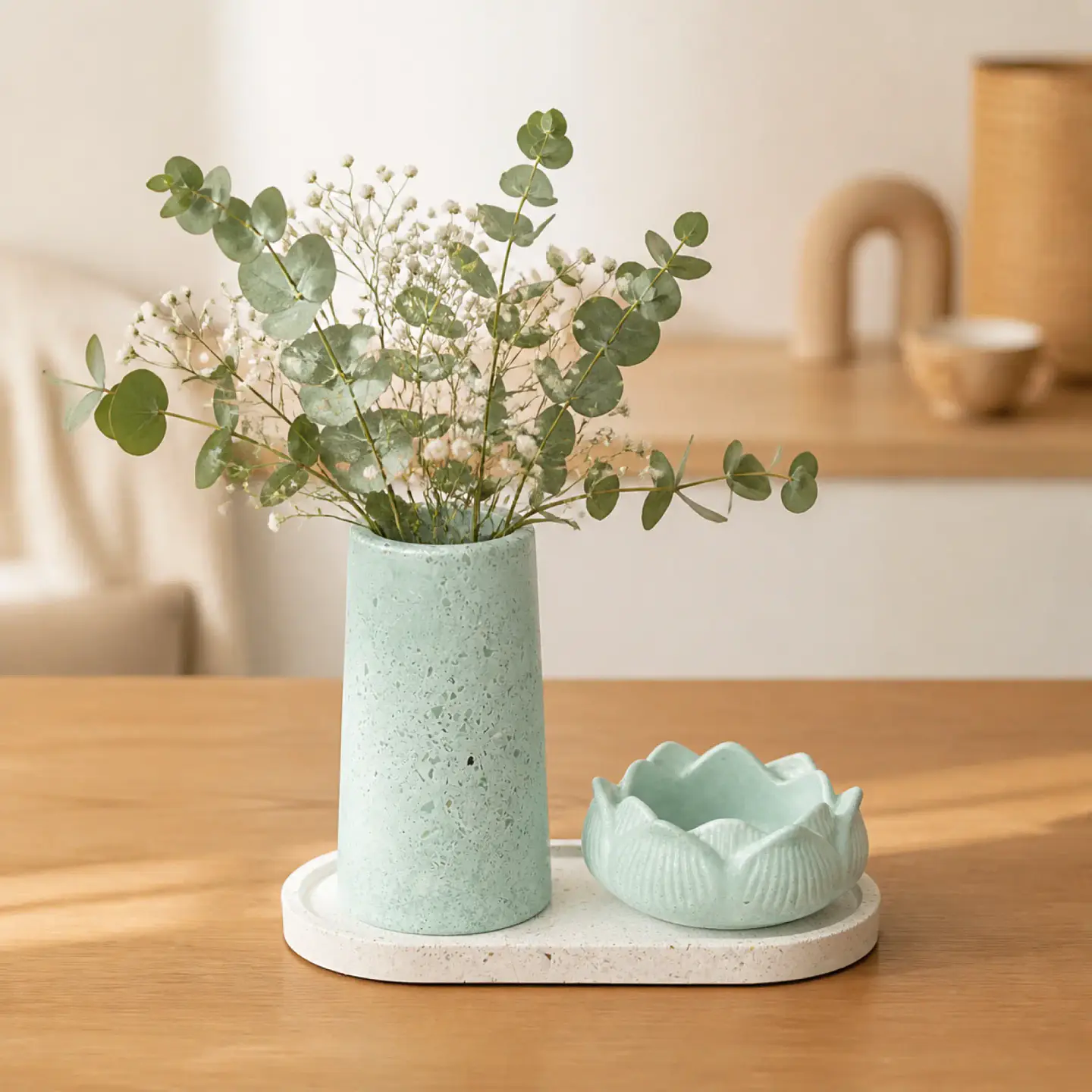 Set de Florero y Portavela con Bandeja – Modelo Loto 3