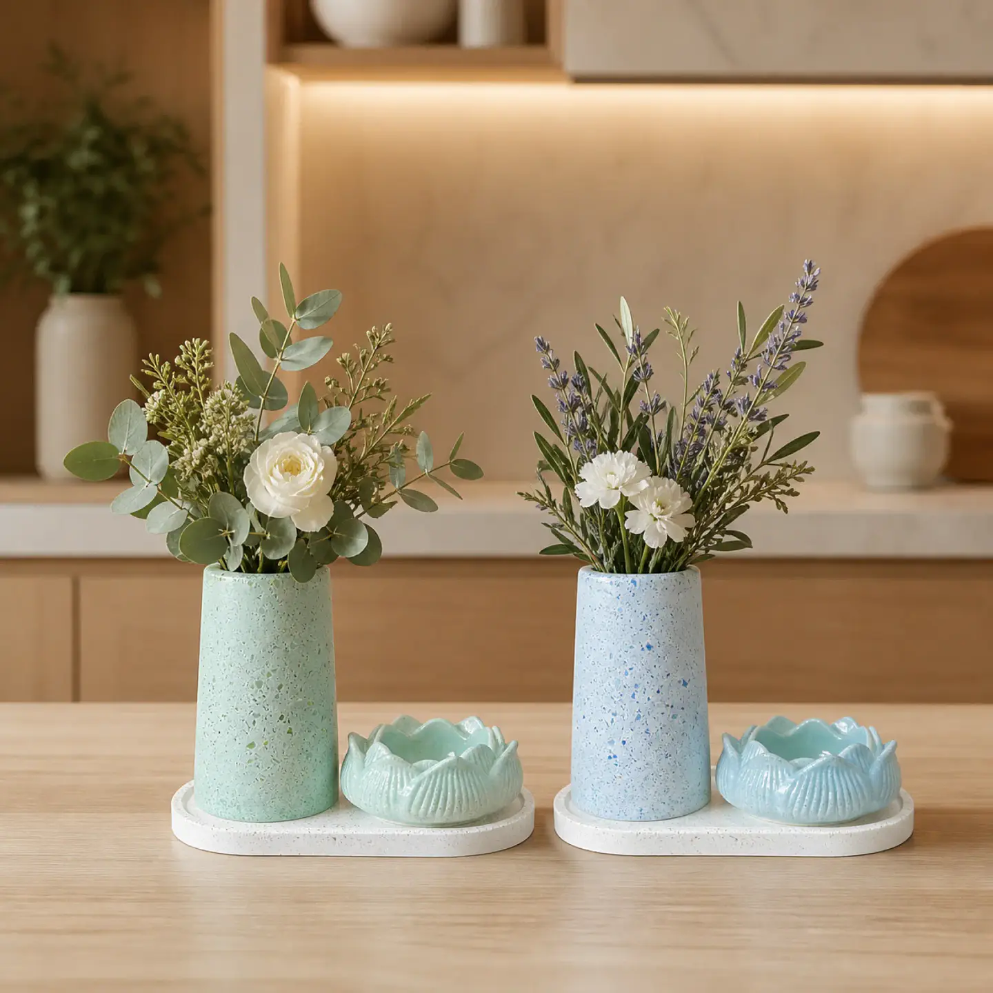 Set de Florero y Portavela con Bandeja – Modelo Loto 1