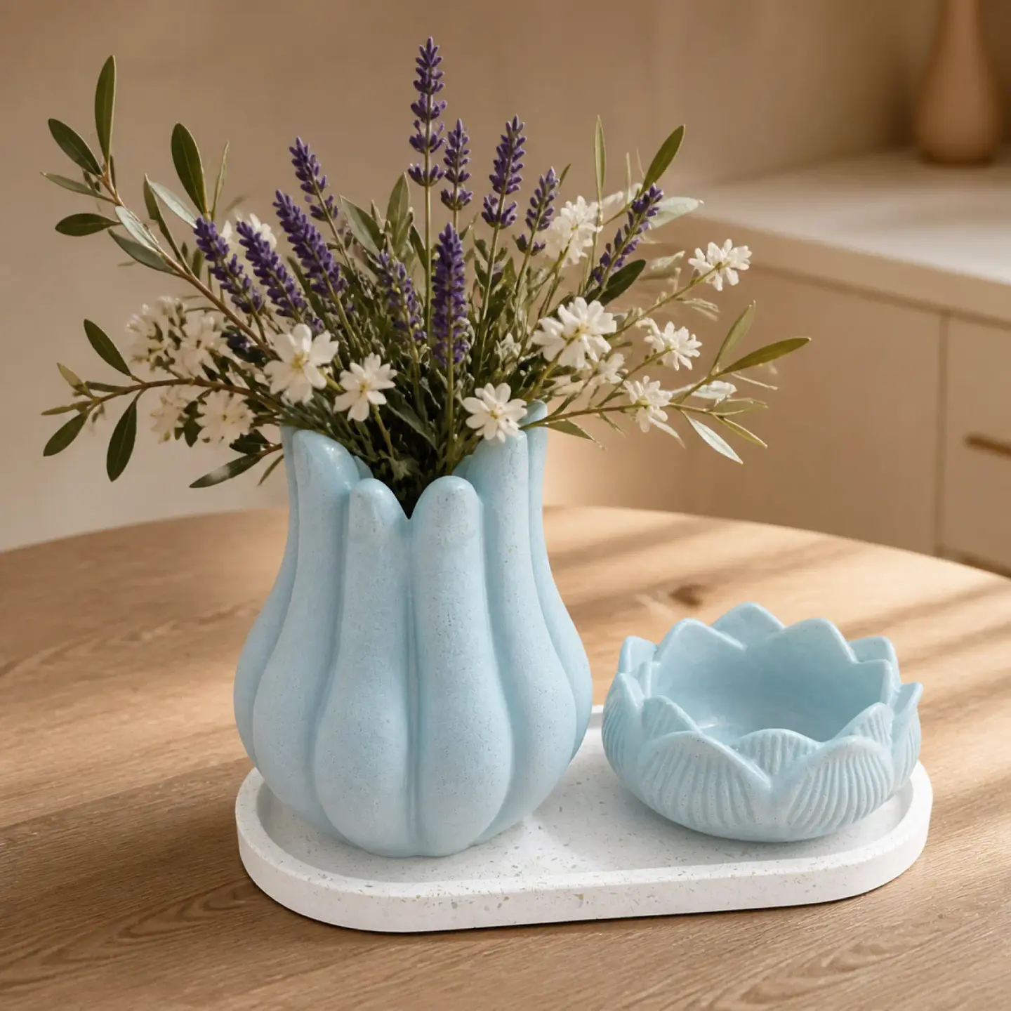 Set Decorativo Tulipán y Loto con Bandeja – Modelo Jardín 2