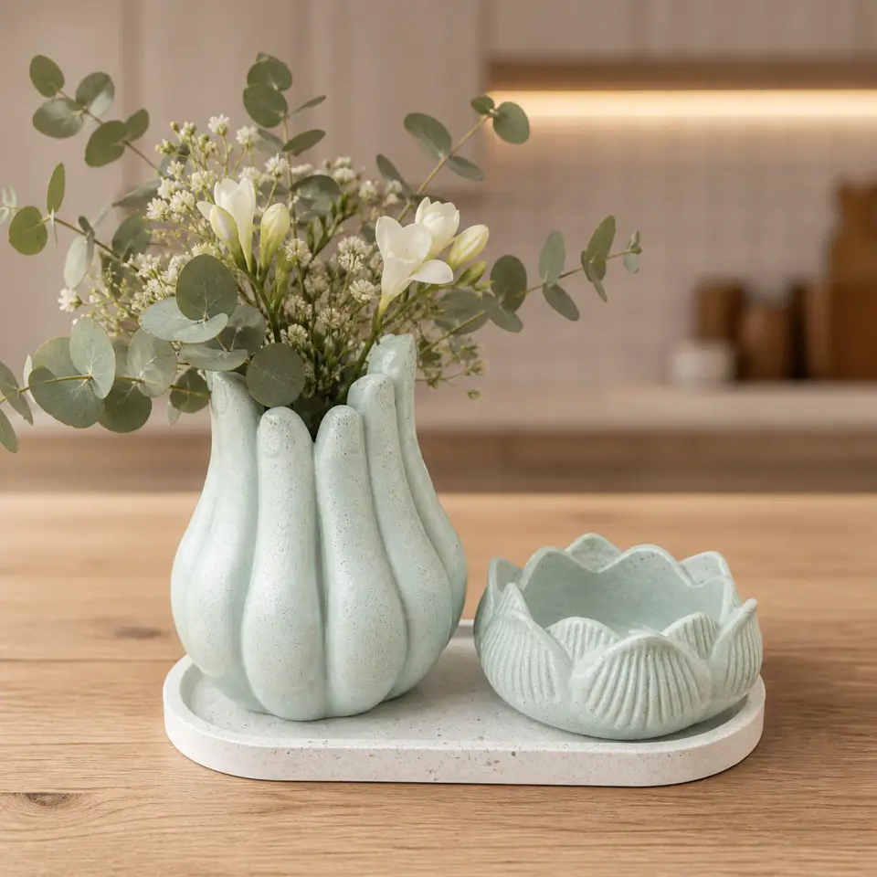 Set Decorativo Tulipán y Loto con Bandeja – Modelo Jardín 3