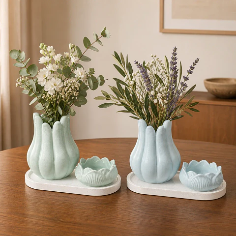 Set Decorativo Tulipán y Loto con Bandeja – Modelo Jardín