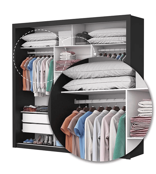 Guarda-Roupa Casal 4 Espelhos 3 Portas de Correr 4 Gavetas Max Plus Espresso Móveis Branco