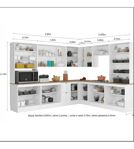 Cozinha Completa 10 Peças 21 Portas 2 Gavetas 1 Nicho para Forno 1 Cristaleira Unna Espresso Móveis Fumê