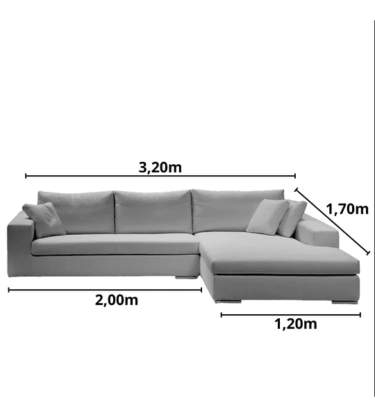 Sofá 5 Lugares com Chaise, Revestimento em Sarja Branca, Chaise Lado Direito, 3,20m X 1,70m Branco