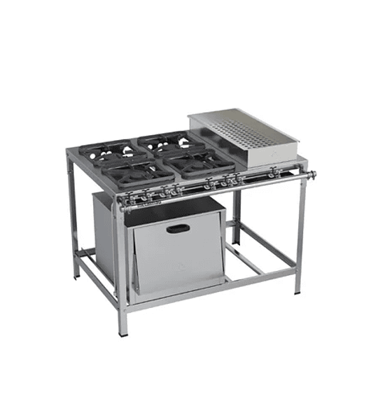 Fogão Industrial 4 Bocas 30x30 Inox B.Maria Forno Top Metalmaq