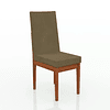 Conjunto Mesa com Vidro Pés Madeira Maciça 6 Cadeiras Madeira Dakota Tecido A40 Móveis Meneghetti Caramelo