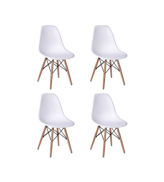 Conjunto de Mesa de Jantar Eames Eiffel Redonda 90cm Tampo de Madeira Branco com 4 Cadeiras Brancas