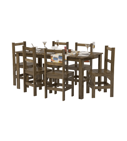 Conjunto Mesa com 6 Cadeiras Madeira Maciça Mogano