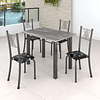 Conjunto Mesa com 4 Cadeiras Tampo de Granito Topázio Sara Yescasa Preto Floral/Martelado Prata