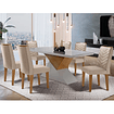 Mesa Aster 180 Tampo em MDF e Vidro com 6 Cadeiras Liz Moderna Creme/Off White/Imbuia