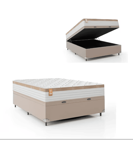 Cama Box Baú Casal Colchão Molas Ensacadas Real 138x188x68cm Branco / Bege - Suporta até 130Kg Por Pessoa