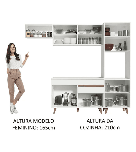 Armário de Cozinha Completa 250cm Preto Reims Preto - Branco