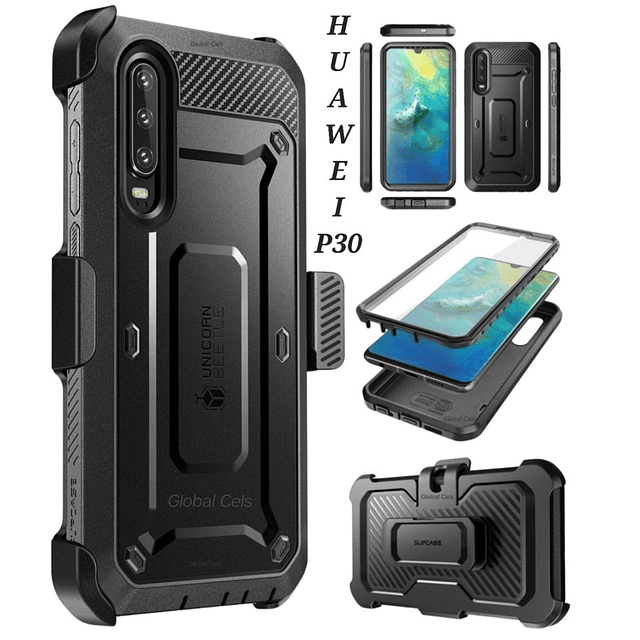 Carcasa Huawei P30 de cubierta completa c/ Mica y Clip Cinturón - Supcase Funda 360