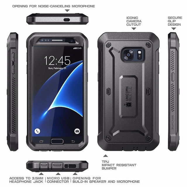 Case Galaxy S7 (no Edge) Funda 360 Supcase c/ Gancho c/ Mica Integrada 