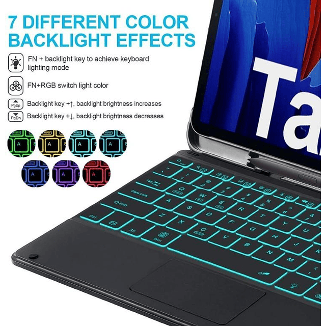 Case con Teclado Galaxy Tab S7 Plus SM-T970/T975/T976 Retroiluminado