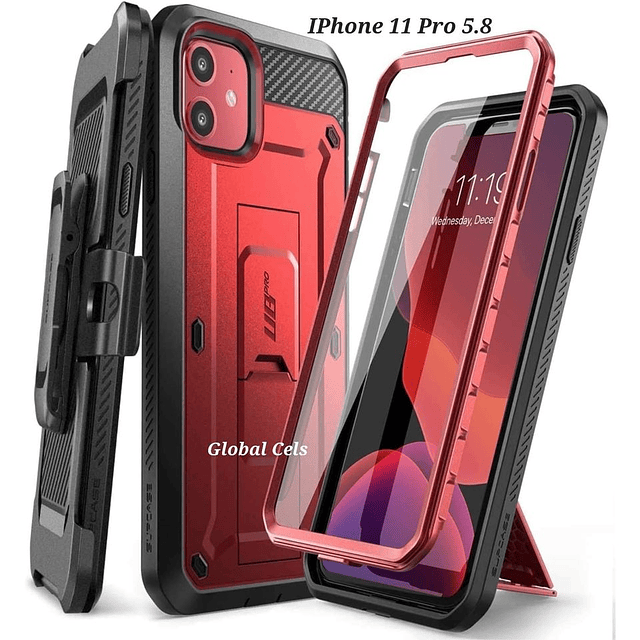 Case IPhone 11 Pro Rojo Metalizado Supcase c/ Parador y c/ Clip Correa y Mica Integrada