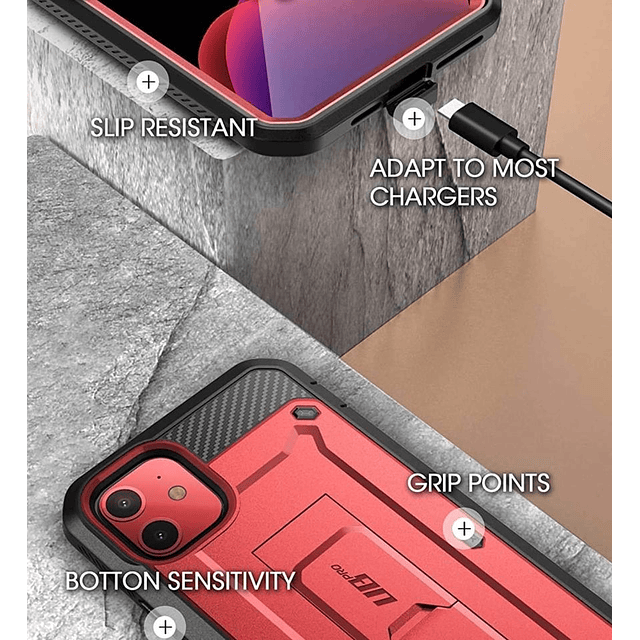 Case IPhone 11 Pro Rojo Metalizado Supcase c/ Parador y c/ Clip Correa y Mica Integrada