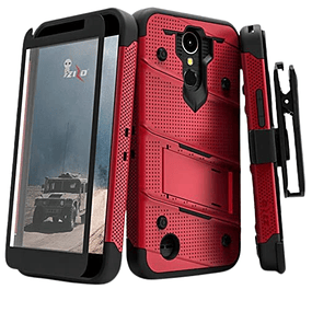 Case LG K10 2017 c/ 2 parantes y gancho c/ Vidrio Zizo USA Rojo y Negro