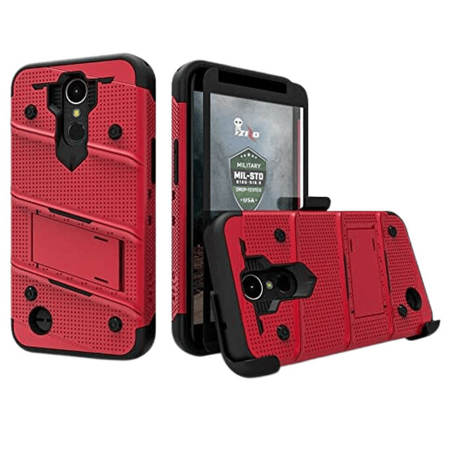 Case LG K10 2017 c/ 2 parantes y gancho c/ Vidrio Zizo USA Rojo y Negro