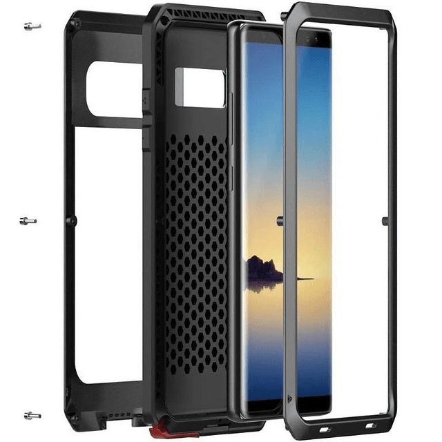 Case Galaxy S8 plus Metálicos c/ Pernos c/ Tpu Interior Antigolpes en Rojo - Negro
