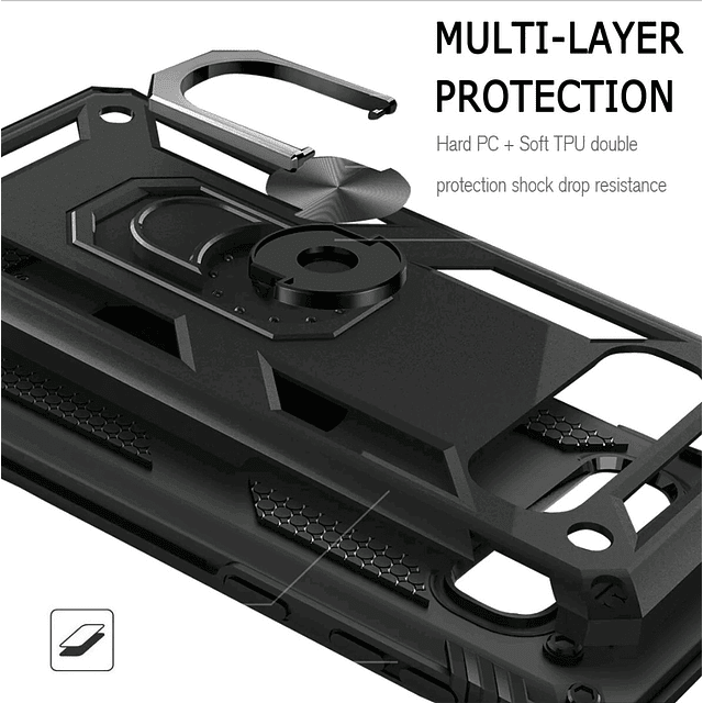 Case Galaxy S10 Plus Protector c/ Soporte Giratorio Anillo Metal Negro