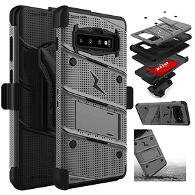 Case Galaxy S10 Normal c/ 2 parantes de 3 Partes c/ Gancho Militar - Gris Negro