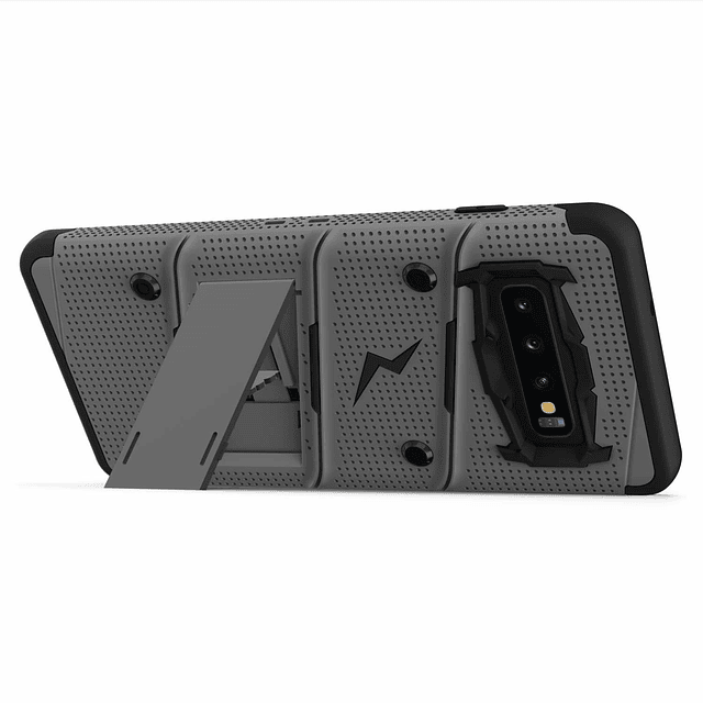 Case Galaxy S10 Normal c/ 2 parantes de 3 Partes c/ Gancho Militar - Gris Negro