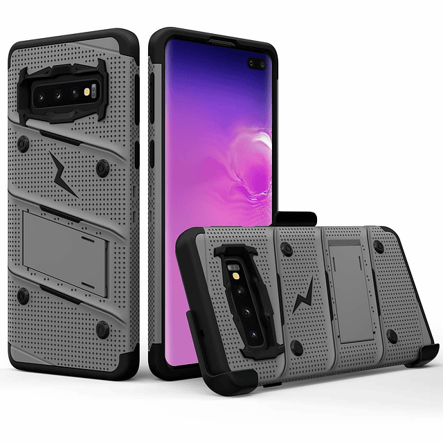 Case Galaxy S10 Normal c/ 2 parantes de 3 Partes c/ Gancho Militar - Gris Negro