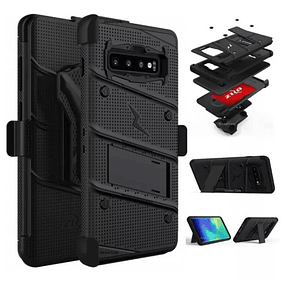 Case Galaxy S10 Normal en Negro c/ Parador c/ Tapa Gancho Correa de 3 Partes