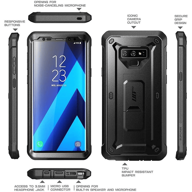 Case Supcase Galaxy Note 9 Militar tiene Parante Gancho y Protector de pantalla